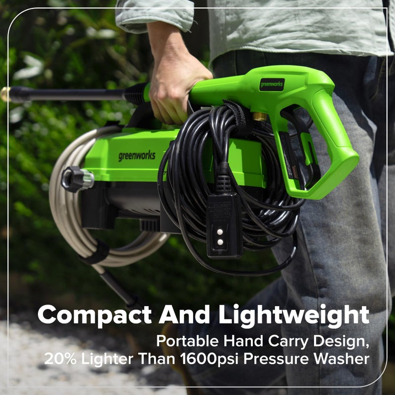 Greenworks 1700 PSI and 1.2 GPM Pressure Washer - Ultra Compact & Lightweight, Ideal for Cleaning patios, Decks, Sidewalks, Outdoor Furniture, Bikes, Cars, and Small Driveway Areas. - Image 2