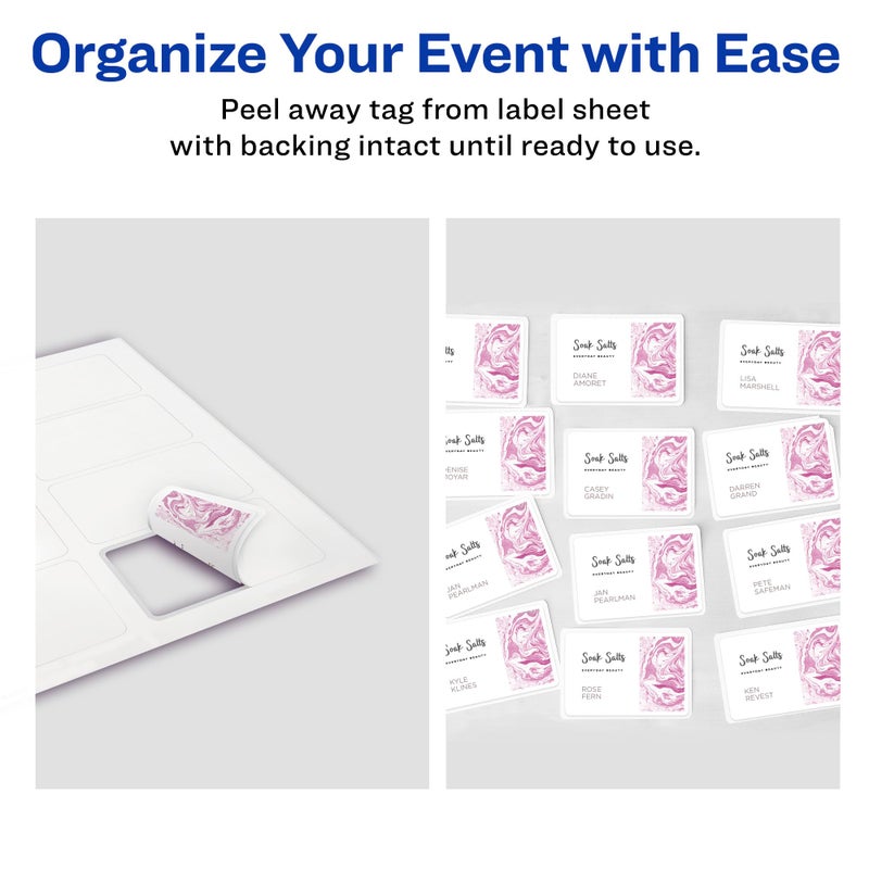 Avery Flexible Printable Name Tag Stickers, 2-1/3" x 3-3/8", Matte White, Removable Adhesive, Laser & Inkjet Compatible, 80 Name Badges Total, Great for Networking, Events, and More (25395) - Image 3
