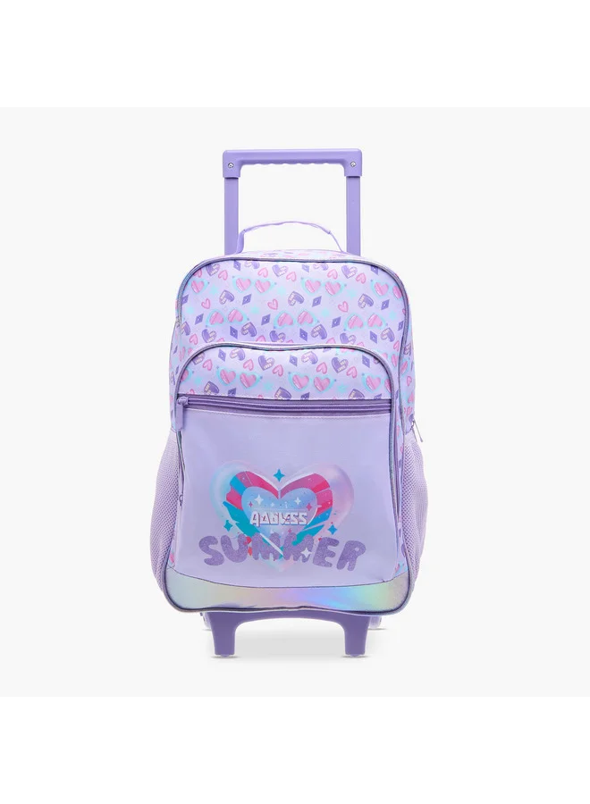 فلورا بيلا من شو إكسبرس حقيبة ظهر مدرسية بعجلات للبنات بطبعة قلب ومقبض قابل للسحب
