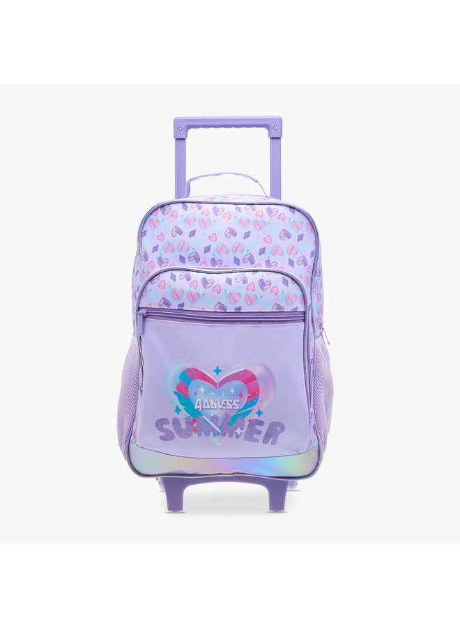 فلورا بيلا من شو إكسبرس حقيبة ظهر مدرسية بعجلات للبنات بطبعة قلب ومقبض قابل للسحب - Image 1