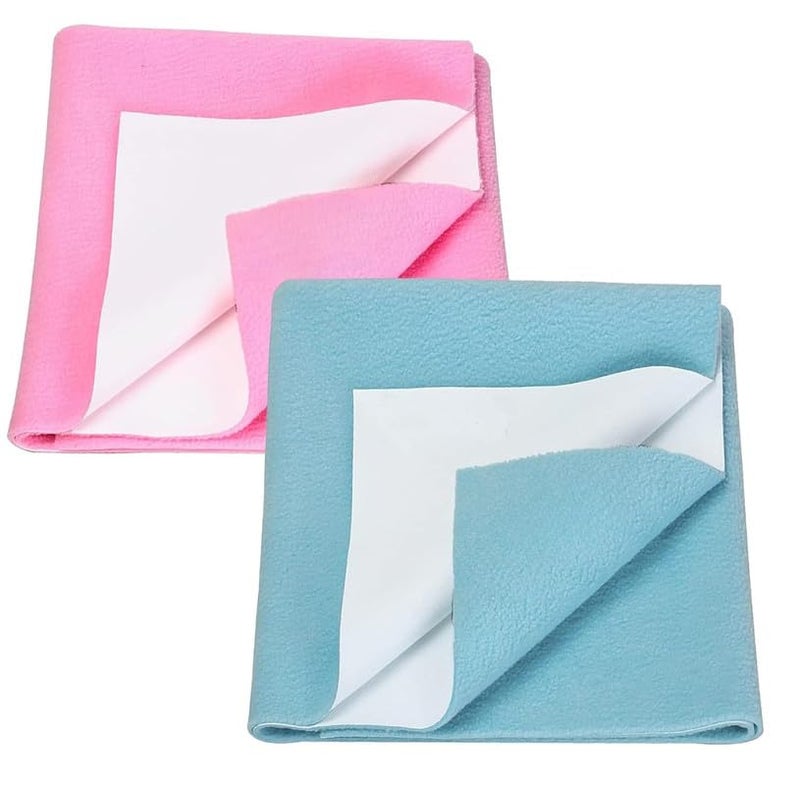 DAGDIYA Baby Anti-Piling Fleece Extra Absorbent Instant Dry Sheet for Baby, Waterproof Baby Bed Protector Sheet (Small 50x70cm) (Sky Blue + Pink) - Image 1