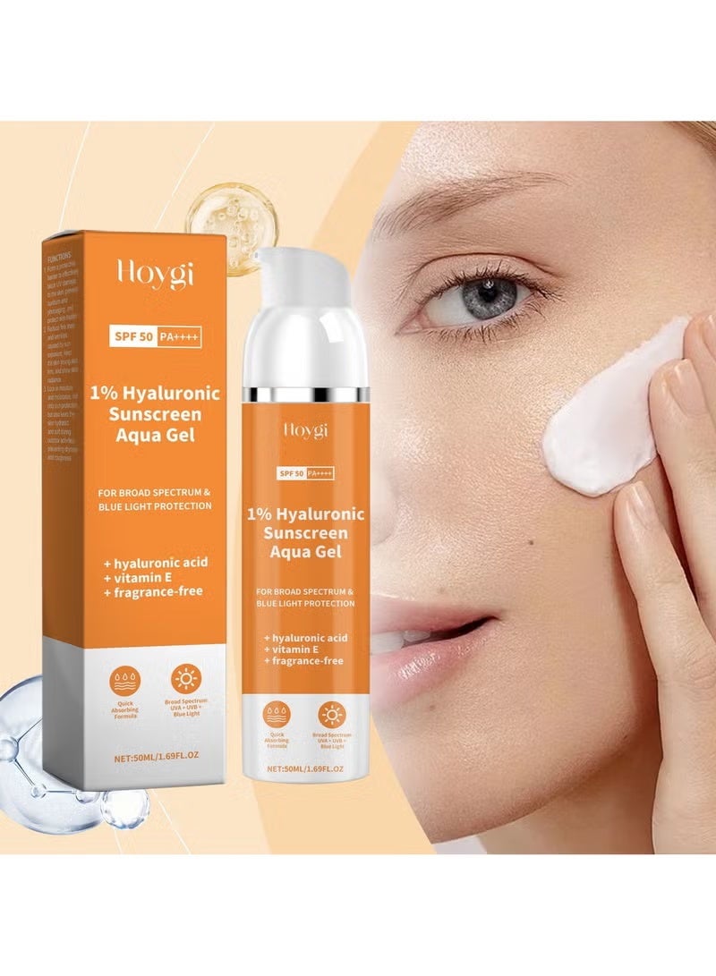 هويجي 1٪ واقي شمسي هيالورونيك أكوا هلام خفيف جداً مع SPF 50 PA +++ للطيف الواسع ، الأشعة فوق البنفسجية A ، الأشعة فوق البنفسجية B وحماية الضوء الأزرق - 50ML - Image 5