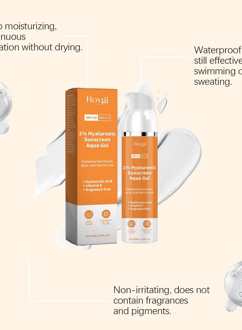 هويجي 1٪ واقي شمسي هيالورونيك أكوا هلام خفيف جداً مع SPF 50 PA +++ للطيف الواسع ، الأشعة فوق البنفسجية A ، الأشعة فوق البنفسجية B وحماية الضوء الأزرق - 50ML - Image 2