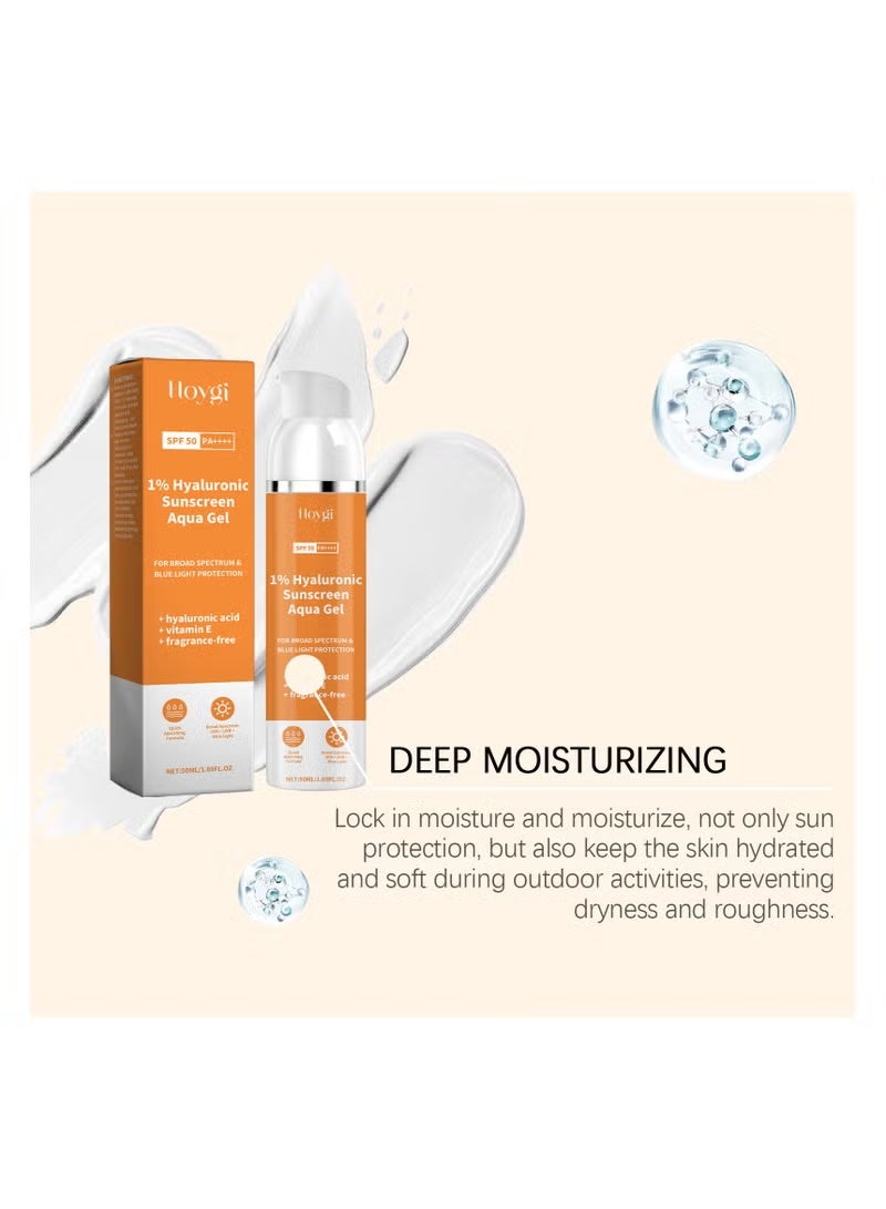 هويجي 1٪ واقي شمسي هيالورونيك أكوا هلام خفيف جداً مع SPF 50 PA +++ للطيف الواسع ، الأشعة فوق البنفسجية A ، الأشعة فوق البنفسجية B وحماية الضوء الأزرق - 50ML - Image 4