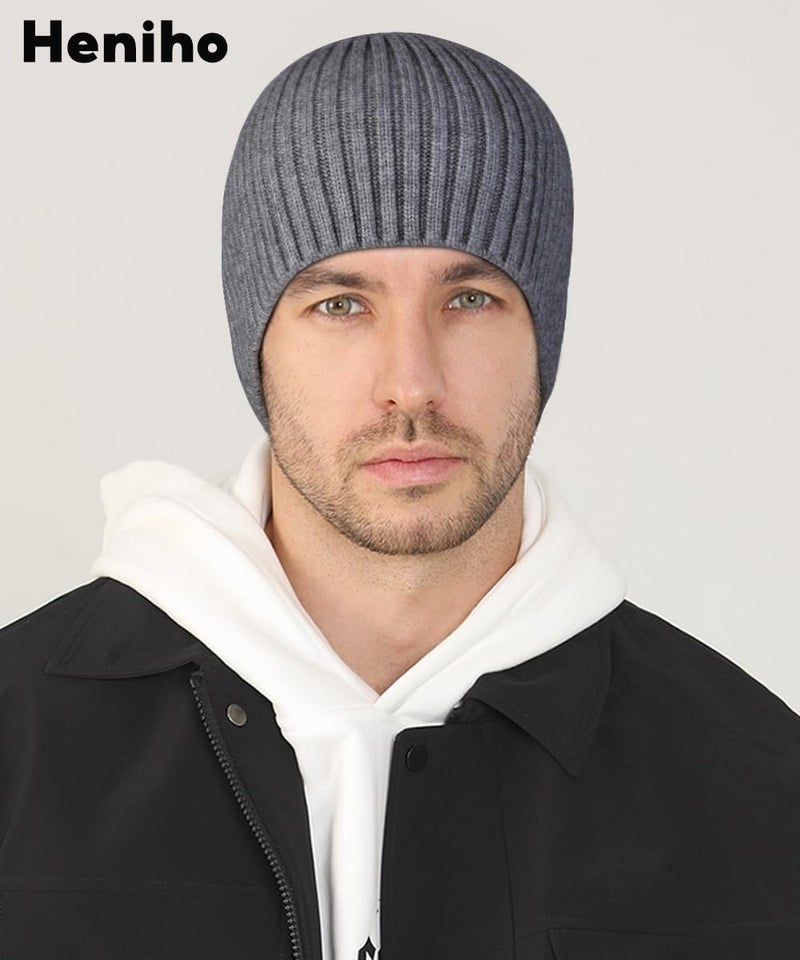 Heniho Winter Wool Skull Beanies for Men Women, Warm Plain Toboggan Hats Ski Running Knit Skull Cap, H - Image 2
