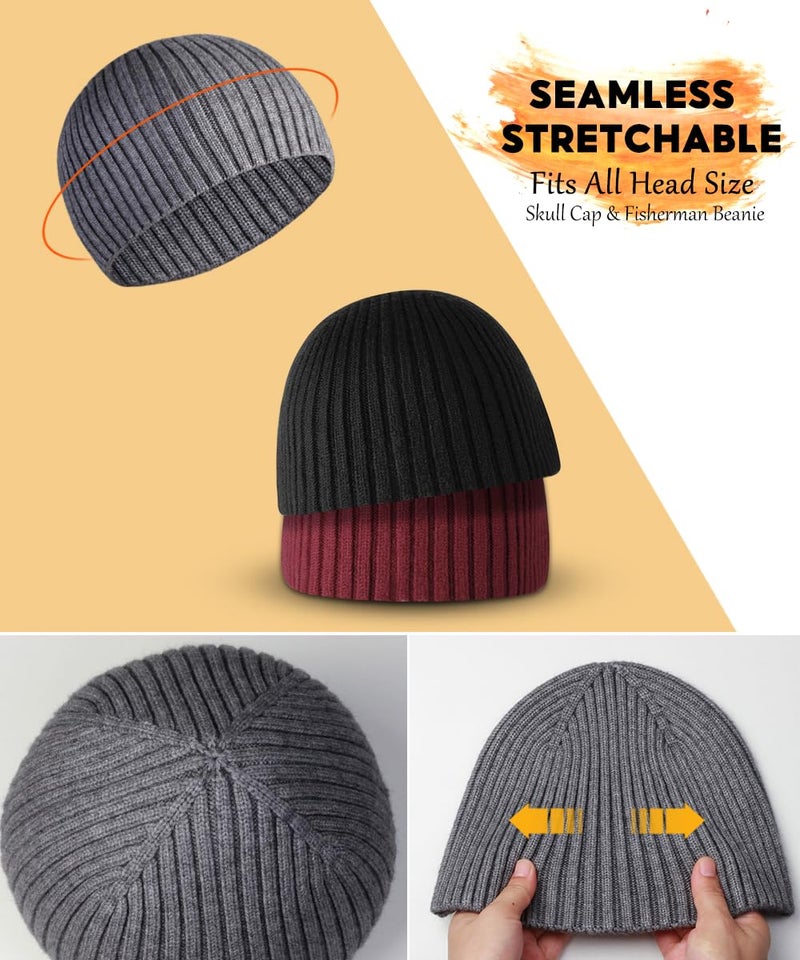 Heniho Winter Wool Skull Beanies for Men Women, Warm Plain Toboggan Hats Ski Running Knit Skull Cap, H - Image 3
