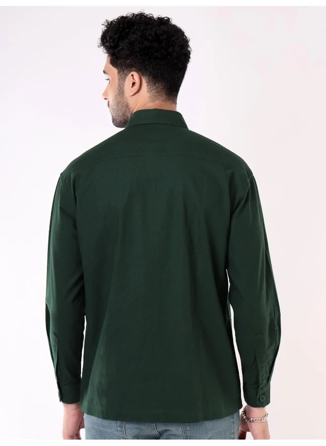 Beyoung Lush Green Oversized Shacket for Men