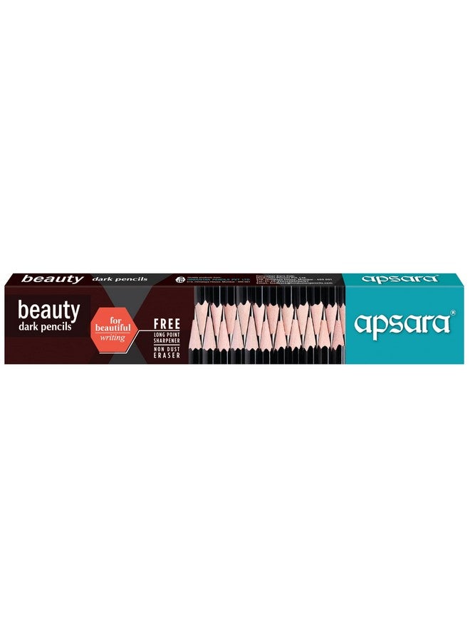Apsara Beauty Pencils, Hexagonal Body for Strong Grip, Classic Black Design for Premium Look, Good Handwriting, Free Sharpener & Eraser, Non-toxic (Pack of 10 Pencils) - Image 1