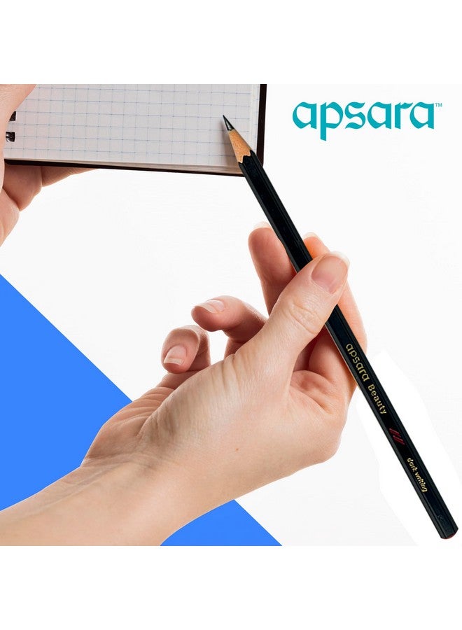 Apsara Beauty Pencils, Hexagonal Body for Strong Grip, Classic Black Design for Premium Look, Good Handwriting, Free Sharpener & Eraser, Non-toxic (Pack of 10 Pencils) - Image 2