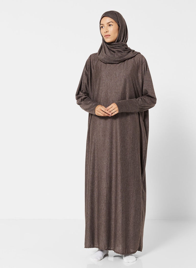 Hayat Praying Dress In Plain Colour With Attached Veil  - Image 4