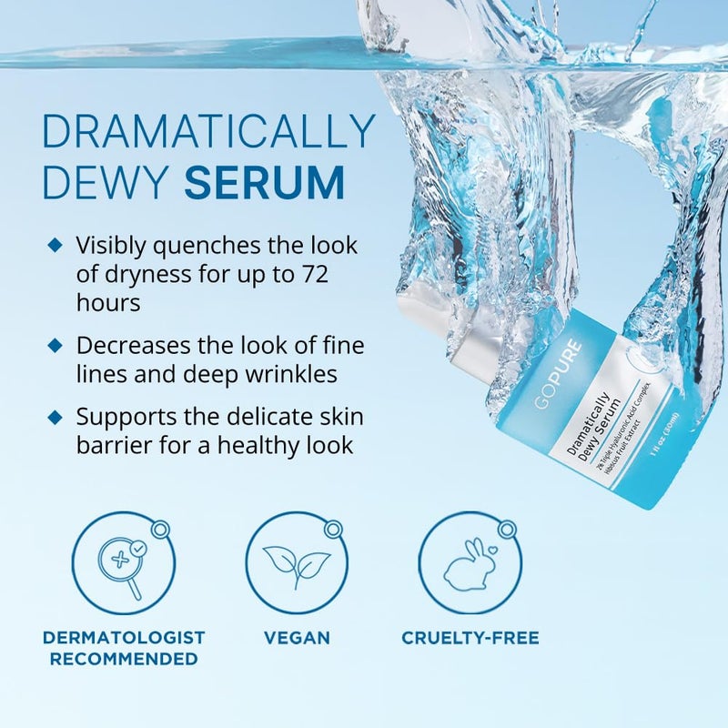 goPure Hyaluronic Acid Dramatically Dewy Serum - Hyaluronic Acid Serum for Face in a Nourishing Formula with Aloe Vera and Hibiscus Extract for Visibly Hydrated, Smoother-Looking Skin - 1 fl oz - Image 2