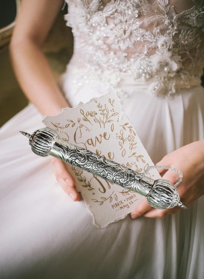HOPE KART Silver Letter Paper Scroll Wedding Invitation Antique Message Holder Tube Box White Silver Metal Wall Hanging Fancy Lagna Patrika Container, 12 inch, Pack of 1 - Image 4