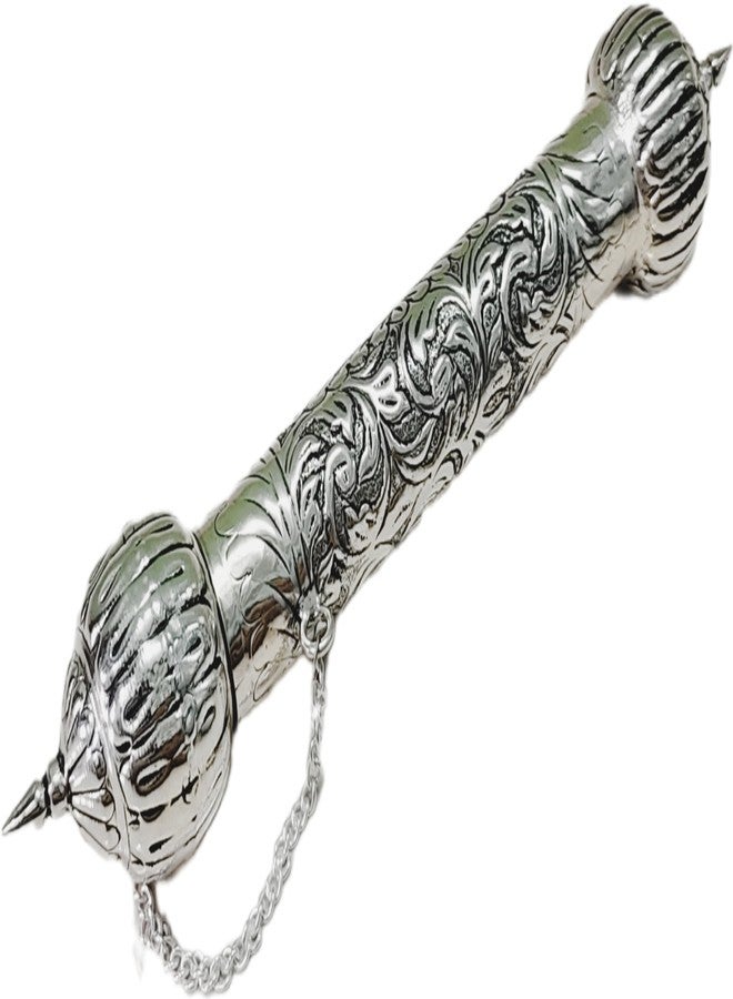 HOPE KART Silver Letter Paper Scroll Wedding Invitation Antique Message Holder Tube Box White Silver Metal Wall Hanging Fancy Lagna Patrika Container, 12 inch, Pack of 1 - Image 1