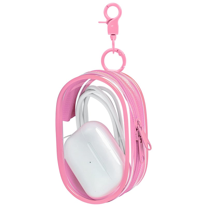 Linsaner 1|2|4 Pack Storage Bag for Organizing Data Cables, Earphone, Chargers, Keys, Change, Blind Box Doll Transparent Display Bag, Tech Pouch, Portable Multi-Function Storage (Pink, 1Pack) - Image 1