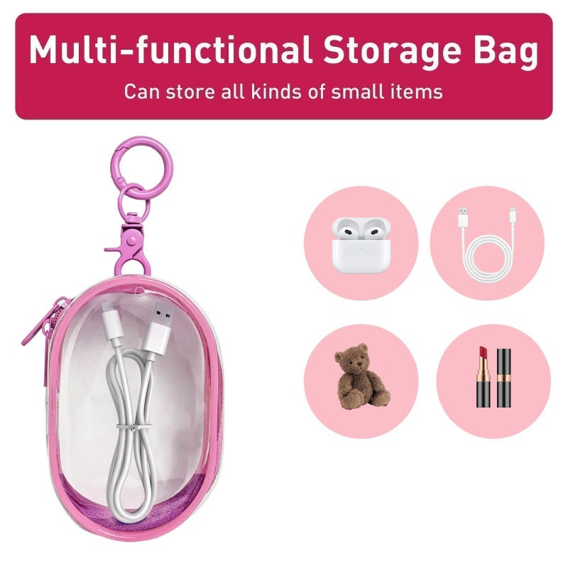 Linsaner 1|2|4 Pack Storage Bag for Organizing Data Cables, Earphone, Chargers, Keys, Change, Blind Box Doll Transparent Display Bag, Tech Pouch, Portable Multi-Function Storage (Pink, 1Pack) - Image 4