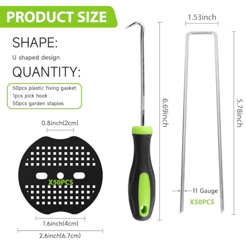 HASTHIP® 50Pcs Metal U Pins Multi Use Landscape Fabric Pins with 50Pcs Pin Holders & Pin Puller 7.87 inches Landscape Staples for Landscaping Artificial Grass, Weed Barrier, Camping - Image 2