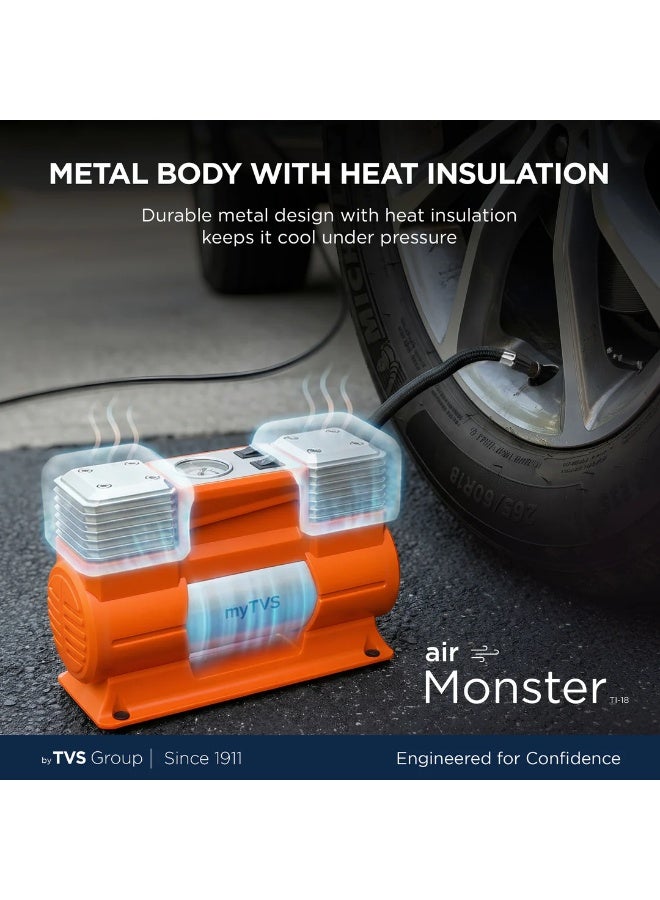 myTVS Heavy Duty Metal Tyre Inflator for Car | 150Psi Double Cylinder Electric Air Pump for SUV (TI-18) - Image 3