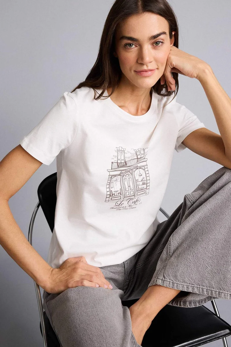 ديفاكتو Regular Fit Crew Neck Printed Short Sleeve T-Shirt