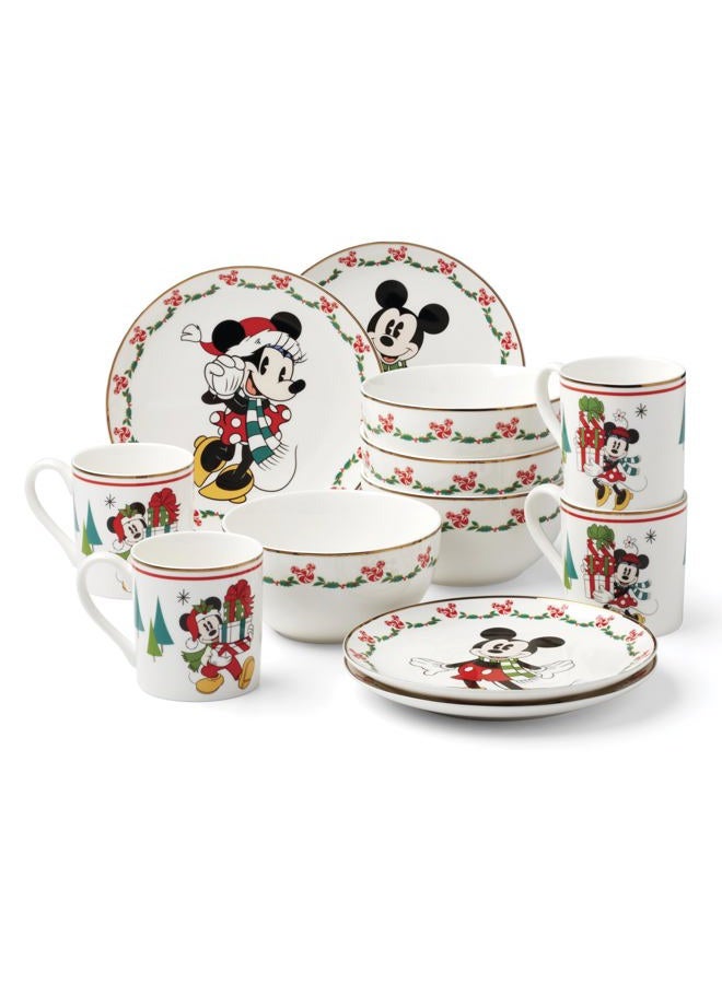 LENOX 898776 Disney Holiday 12-Piece Dessert Set, Service For 4, Christmas Dishes, Dinnerware, Plates - Image 1