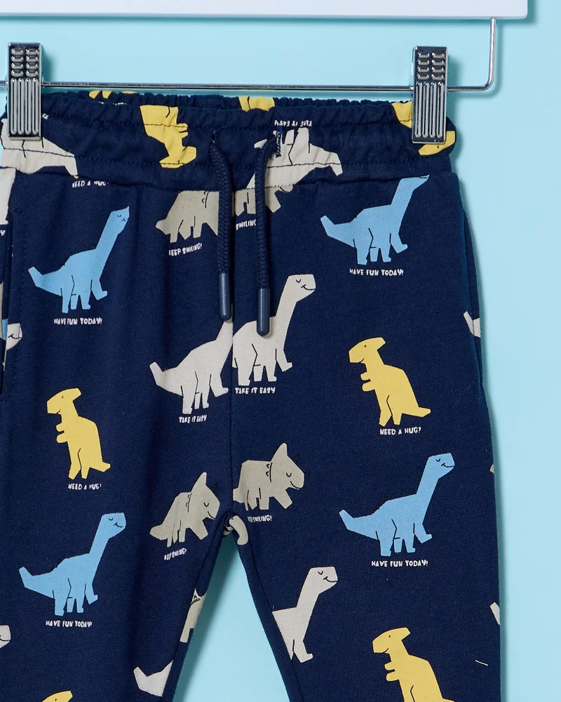 REDTAG Infant Boys Navy Dino Print Active Pants