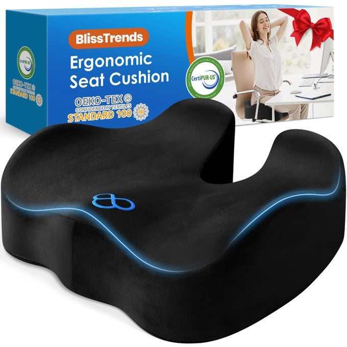 SEAT CUSHIONTHICK MEMORY FOAM CUSHIONS FOR OFFICE CHAIR CAR SEAT AIRPLANE RELIEVING PRESSURE TAILBONE SCIATICA BACK PAIN FOR LONG SITTING OFFICE WORKERS CAR DRIVERS 47IN THICK BLACK