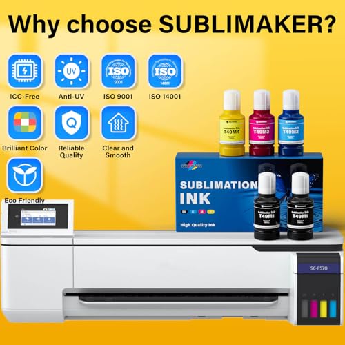 SUBLIMAKER 700ML T49M F170 F570 Sublimation Ink Compatible Replacement for Epson Surecolor F170 F570 SC-170 170 570 Sublimation Printer (T49M1 T49M2 T49M3 T49M4 Autofill/ICC-Free/Anti-UV/5-Pcaks) - Image 4