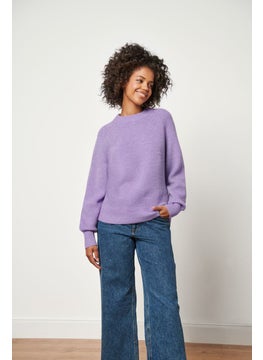 Tchibo Women Round Neck Knitted Sweater, Lavender  - Image 1