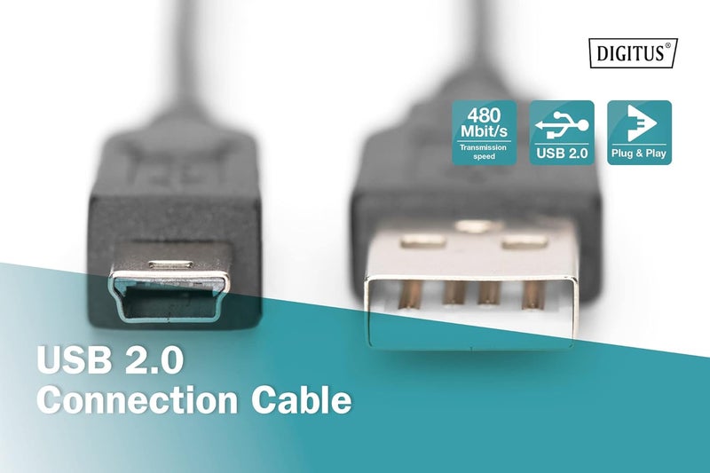 DIGITUS USB 2.0 connection cable, type A - mini B (5pin) M/M, 1.8m, USB 2.0 conform, bl - Image 4