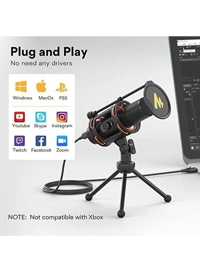 erorex Usb Computer Microphone All In One Condenser Mic With Gain Knob And Zero Latency Monitoring Metal Pop Filter Tripod Stand For Podcasting Streaming Youtube Voice Over Zoom Meeting - Image 3