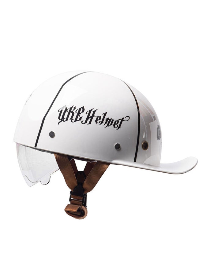 Retro Motorcycle Half Helmet for Men Women - White, Clear Lens
