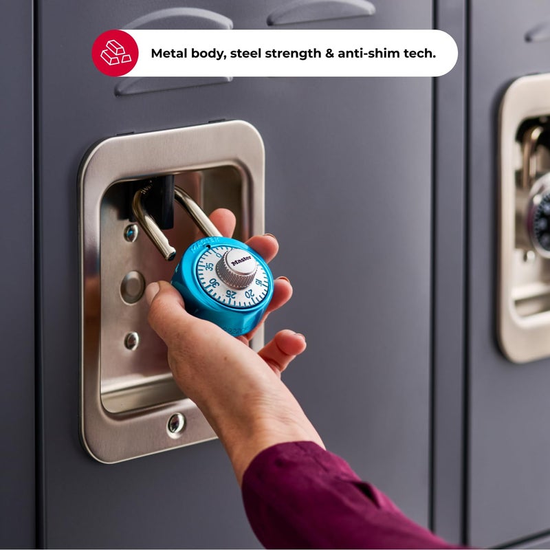 Master Lock Light Blue Gym Locker Lock, Indoor Combination Padlock with Aluminum Cover for School Locker, 3-Digit Code, 1561DLTBLU - Image 5