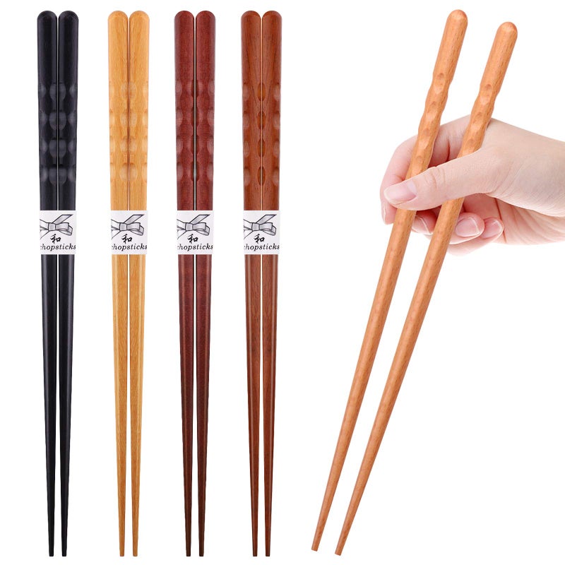 GLAMFIELDS Reusable Chopsticks Japanese Natural Wooden 5 Pairs Classic Style Lightweight Hand-Carved Safe Chop Sticks 8.8 Inch/22.5cm Gift Set - Image 4