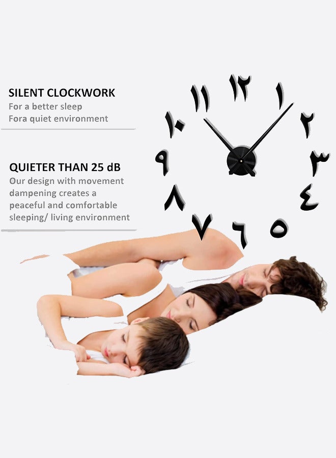 VINSOC 3D Acrylic DIY Wall Clock Large Modern Silent Timepiece Frameless Design Perfect for Living Room, Home Office Black - Image 3
