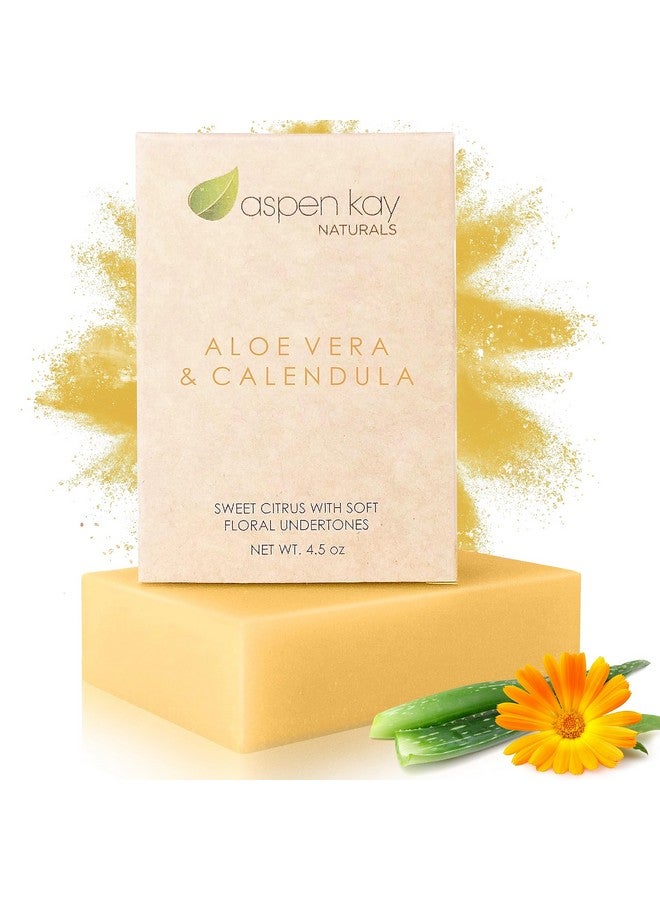 Aspen Kay Naturals Aspen Kay Naturals Handmade Aloe Vera & Calendula Soap for Face & Body - Natural & Organic Ingredients - Organic Aloe Vera, Calendula & Turmeric - Shaving Soap - Made in the USA 4.5 oz - Image 1