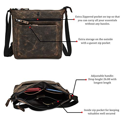 Cochoa Real Leather Purse for Women Crossbody Bag Travel Shoulder Handbag Small Vintage Pocketbook (Coffee Crazy Horse) - Image 3