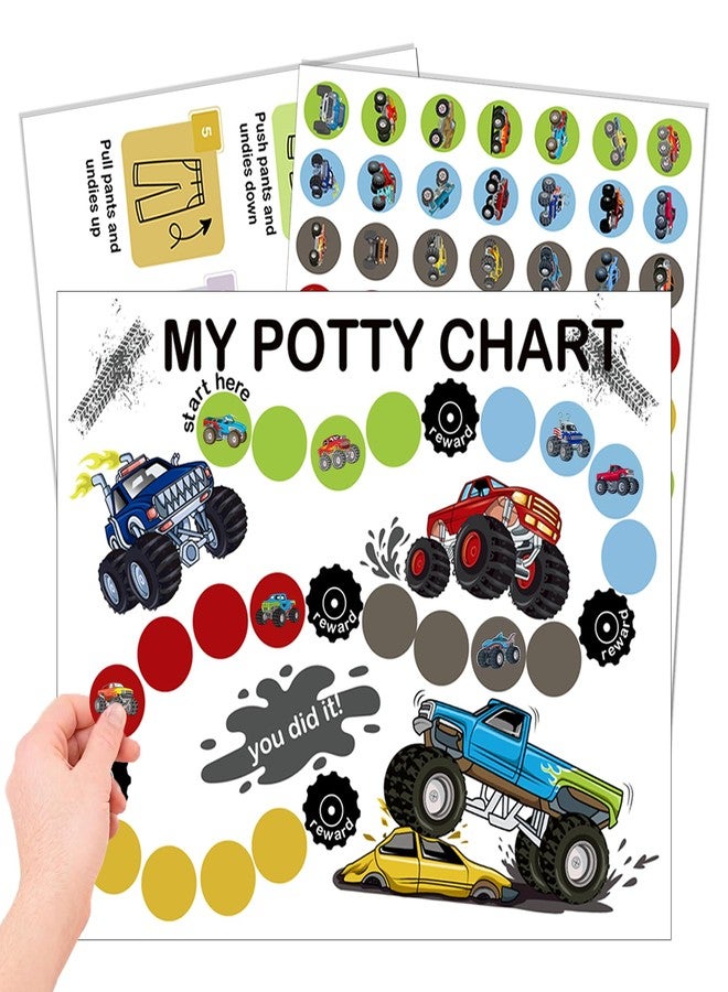 Boqon 16 Pcs Truck Themed Potty Chart for Toddlers Boys, Potty Training Chart for Toddlers Boys Self-Adhesive Truck Stickers Reward Charts for Toddler Kids (Car16) - Image 1
