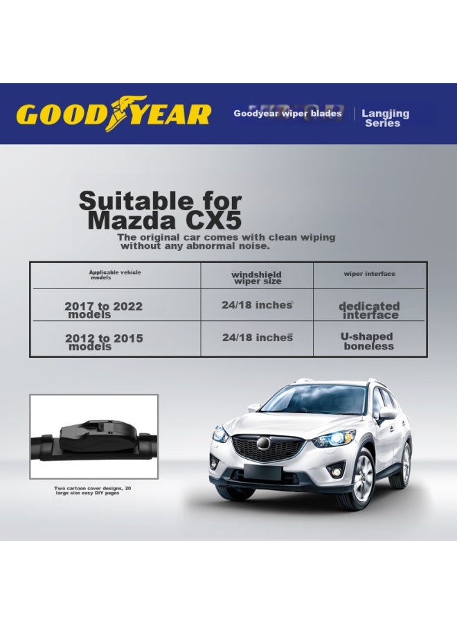 GOODYEAR Goodyear Changan Mazda Cx5 Windshield Wipers For 2017- Models, Automotive Rubber Strips Cx-5 Front Wipers 24/18 Pair Set  - Image 2