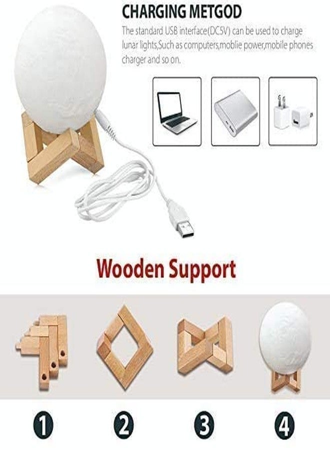 THEODORE® 3D USB Rechargeable Moon Lamp Color Changing Sensor Touch Decoration Crystal Ball Night Lamp with Wooden Stand, Bedroom Lamp for Night (15- Cm) - Image 4