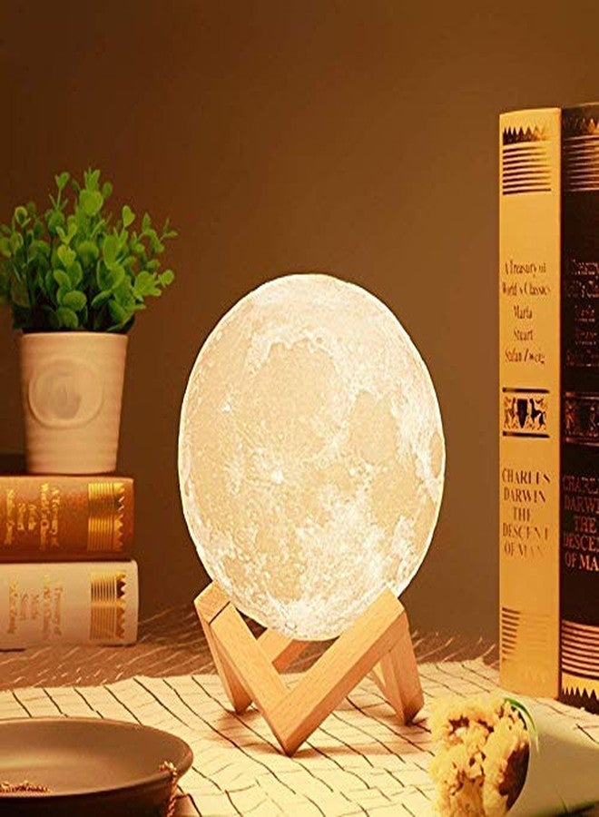 THEODORE® 3D USB Rechargeable Moon Lamp Color Changing Sensor Touch Decoration Crystal Ball Night Lamp with Wooden Stand, Bedroom Lamp for Night (15- Cm) - Image 1