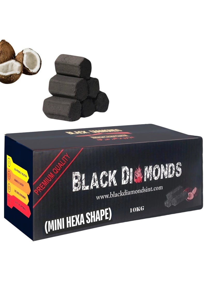 Black Diamonds Coconut Shell Charcoal Shape Mini Hexagon Sticks 10KG Bulk - Image 1