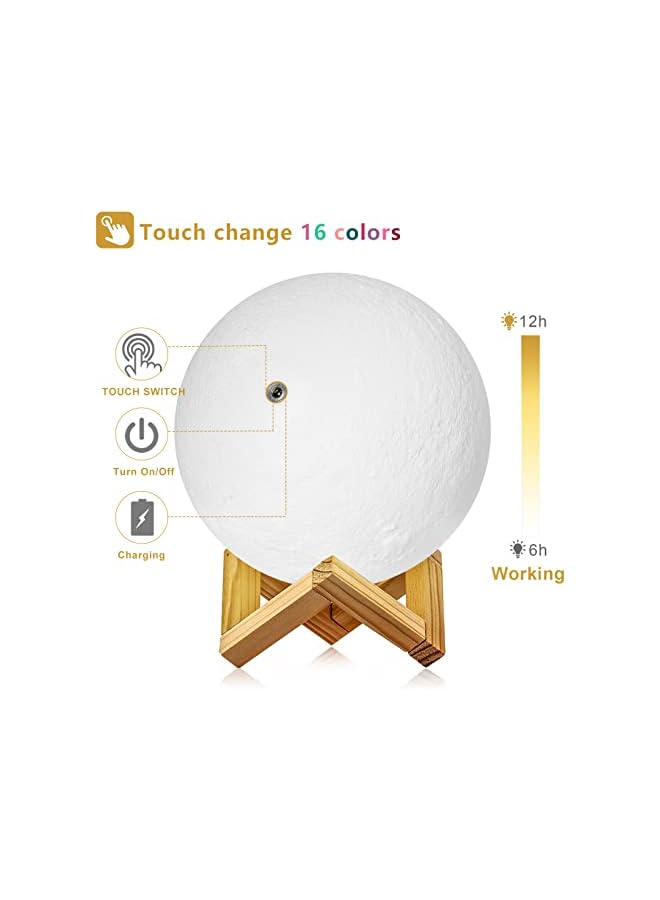 The Bros Moon Lamp 3D Printing 16 Colors Moon Light with Stand & Remote &Touch Control and USB Rechargeable, Best Birthday Thanksgiving Christmas Gifts for Baby Kids Lover (6 inch) - Image 3