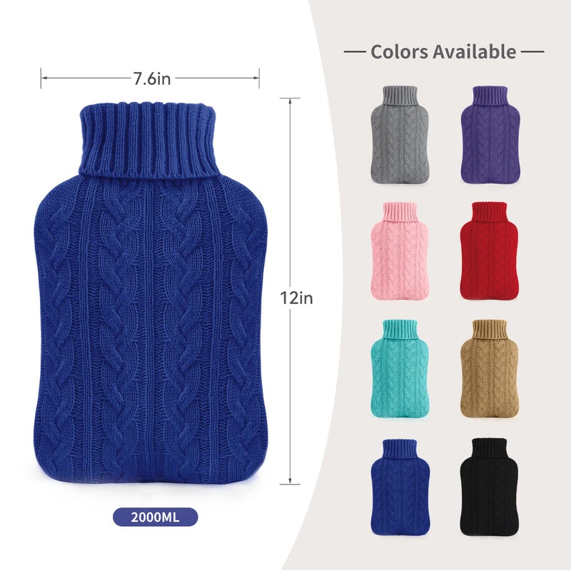 samply Hot Water Bottle with Knitted Cover, 2L Hot Water Bag for Hot and Cold Compress, Hand Feet Warmer, Ideal for Menstrual Cramps, Neck and Shoulder Pain Relief,Navy - Image 3