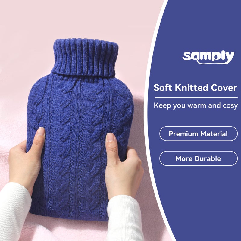 samply Hot Water Bottle with Knitted Cover, 2L Hot Water Bag for Hot and Cold Compress, Hand Feet Warmer, Ideal for Menstrual Cramps, Neck and Shoulder Pain Relief,Navy - Image 5