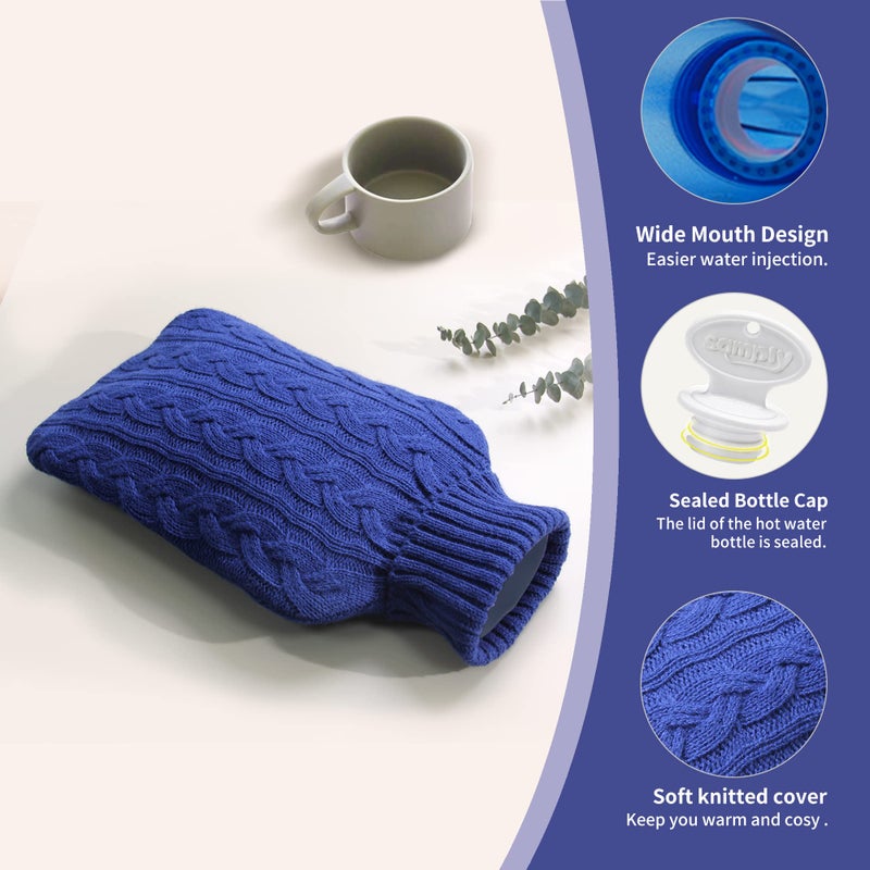 samply Hot Water Bottle with Knitted Cover, 2L Hot Water Bag for Hot and Cold Compress, Hand Feet Warmer, Ideal for Menstrual Cramps, Neck and Shoulder Pain Relief,Navy - Image 4