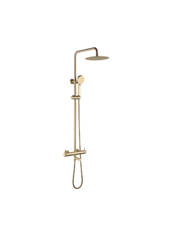 DANUBE HOME Milano Plus Ciro Rain Shower Column Set â€“ Luxury Rainfall Shower Head with Adjustable Height, Wall-Mounted Mixer, Handheld Shower, Modern Design for Bathrooms - Brushed Brass  - Image 1