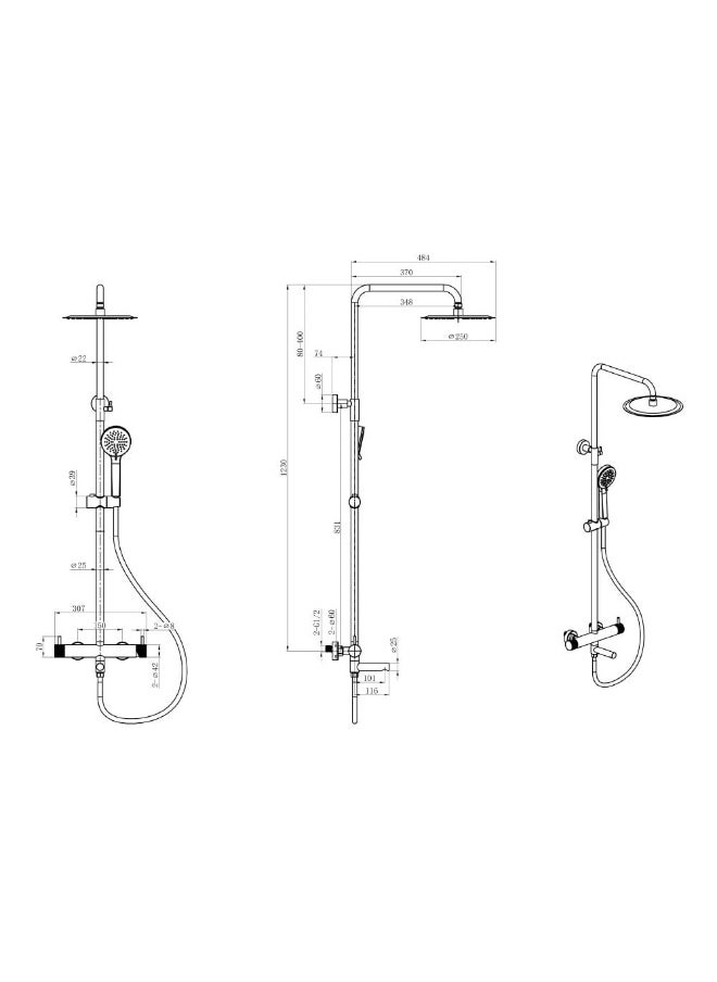 DANUBE HOME Milano Plus Ciro Rain Shower Column Set â€“ Luxury Rainfall Shower Head with Adjustable Height, Wall-Mounted Mixer, Handheld Shower, Modern Design for Bathrooms - Brushed Brass  - Image 2