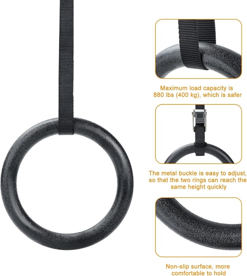 IGNITE WEIGHTS ® Professional Gymnastic Rings | Roman Rings | Pilate Rings |1000 lbs Capacity with 14.5ft Adjustable Buckle Straps for Cross Fitness Functional Training for Home Gym Full Body Workout - Image 3