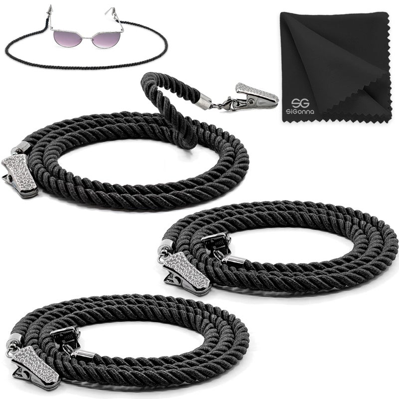 SIGONNA SIGONNA Glasses Strap String Holder Cord - Terylene Eyeglasses Strap Holders - Eye Glasses Accessory Chain - Eyeglass Chains for Women Men - Glasses Lanyard Around Neck - 3 Pcs (Black)  - Image 1