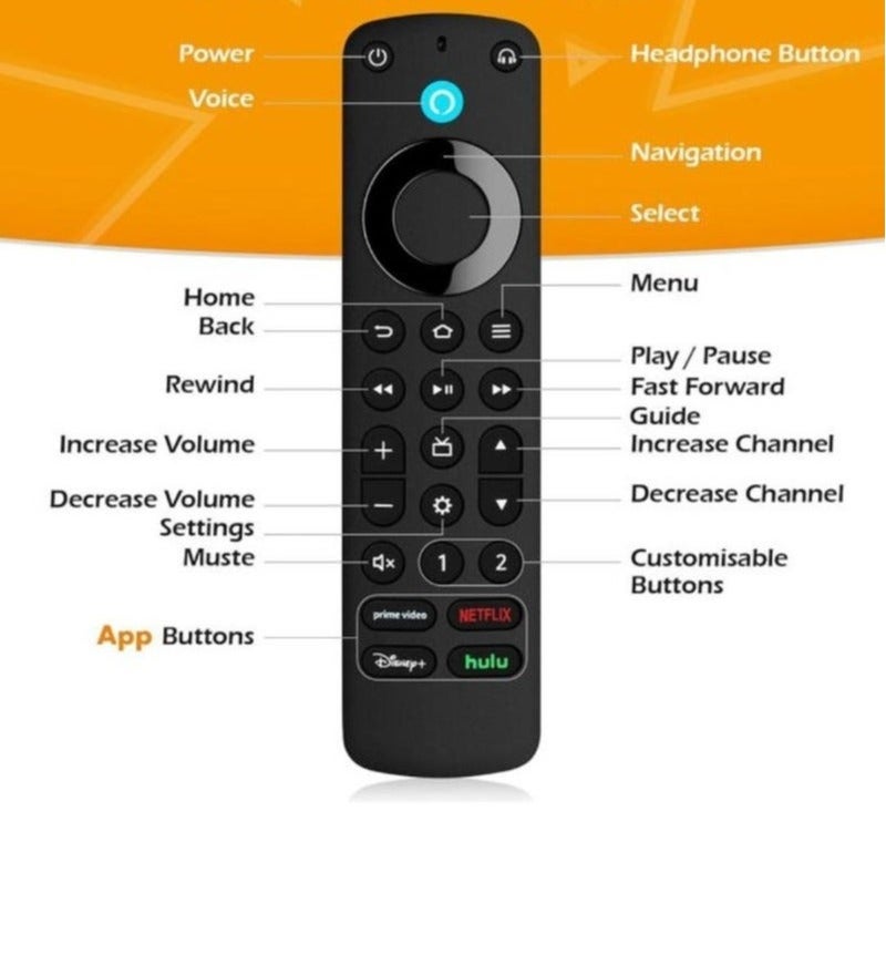 جهاز تحكم صوتي بديل لـ Fire TV مع أزرار مخصصة (نتفليكس، ديزني+، برايم فيديو، هولو) - Image 5