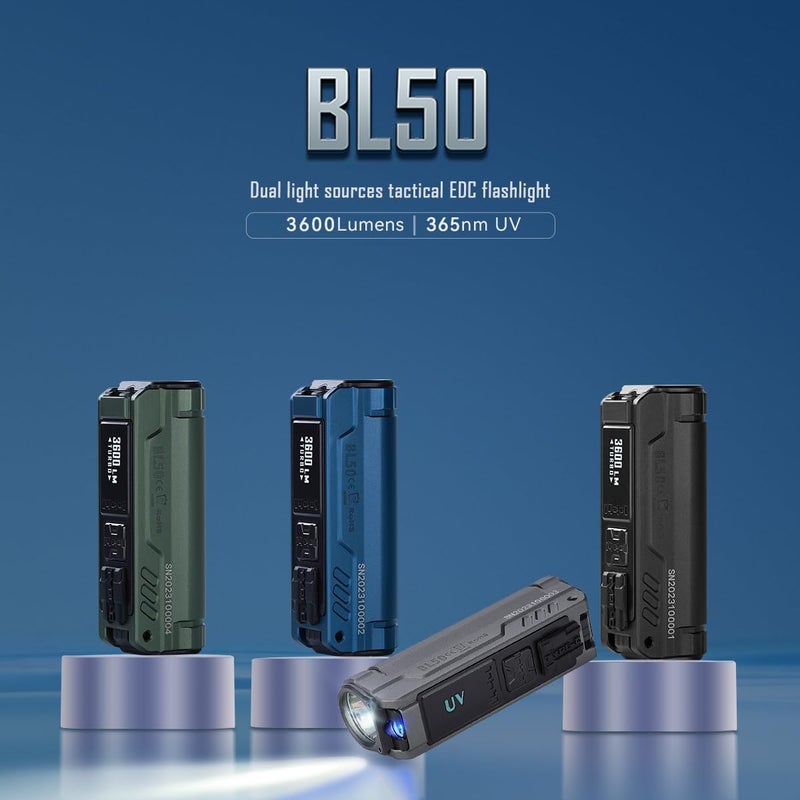 IMALENT BL50 EDC Flashlight with 365nm UV LED, XHP50.3 HI LED, 3600 Lumens, Rechargeable Flashlight, Professional Powerful LED Flashlight for Outdoor, Emergency and Daily Life Use (Blue) - Image 1